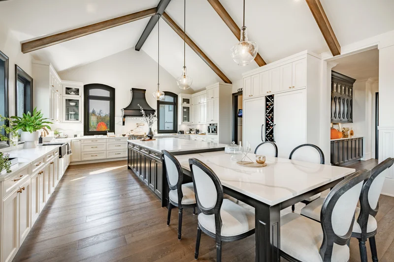 Luxury kitchen remodel with vaulted wood ceilings and marble countertops Luxury kitchen remodel with vaulted wood ceilings and marble countertops